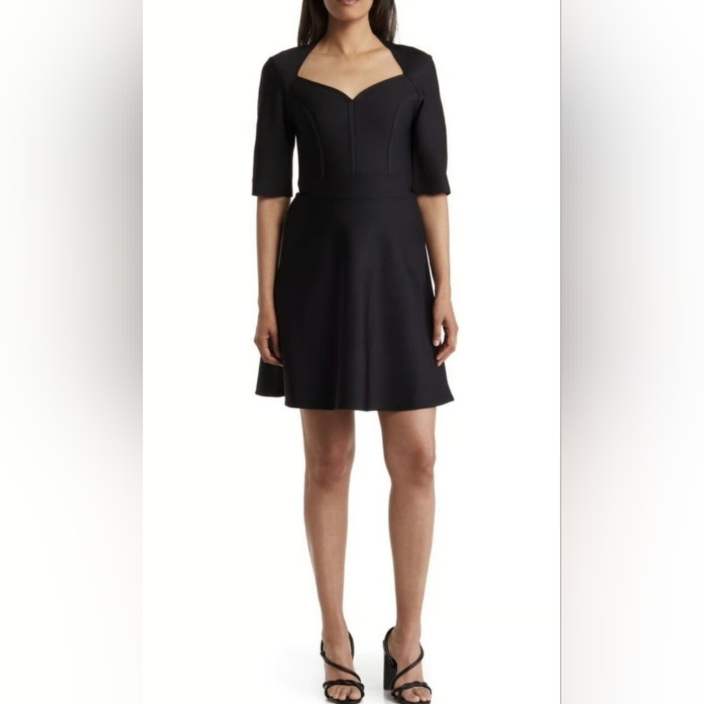Nicole Miller Black Long Sleeve Dress W/Gold Zipper Sz L